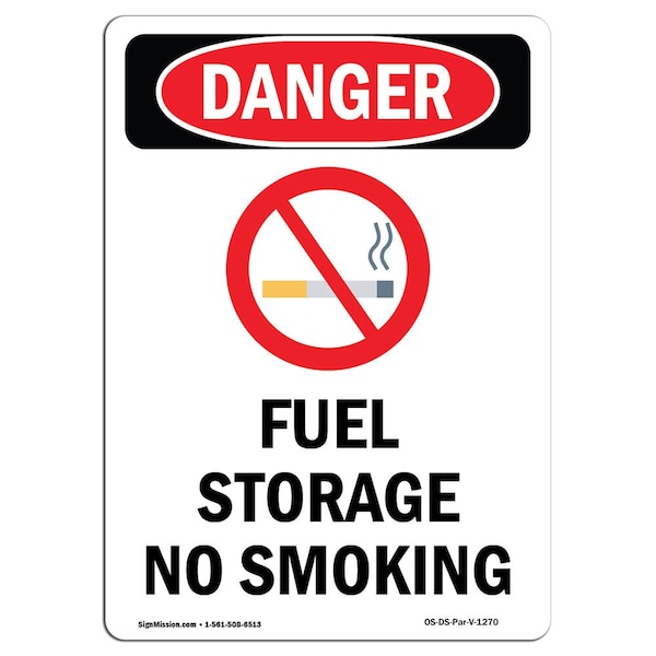 Safety Sign, OSHA Danger, 24" Height, Aluminum, Fuel Storage No Smoking, Portrait